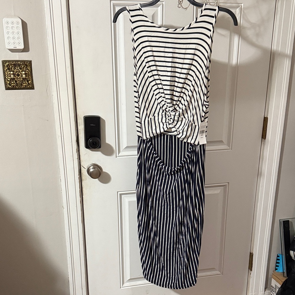 Fashion to Figure Navy Blue and White Striped Midi Dress